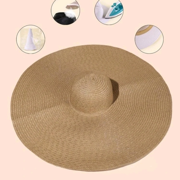 28" wide brim boho straw sun hat - Picture 3 of 6